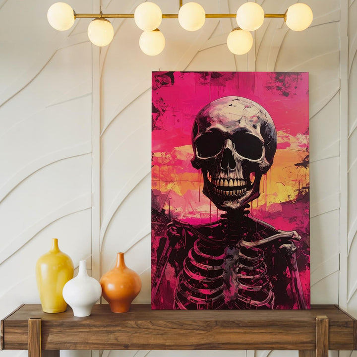Bold Grinning Skeleton Canvas – Cartoon Horror Halloween Art - Gifitto