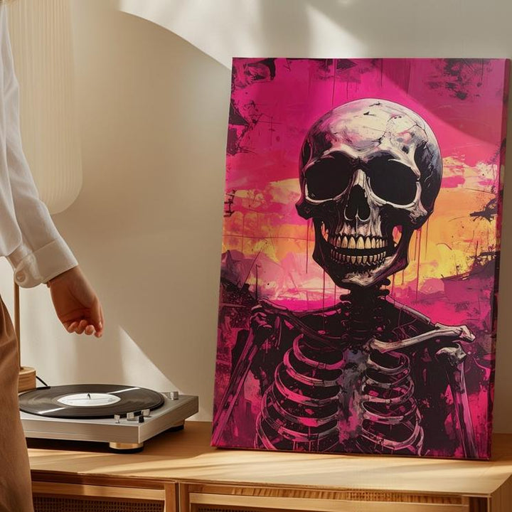 Bold Grinning Skeleton Canvas – Cartoon Horror Halloween Art - Gifitto