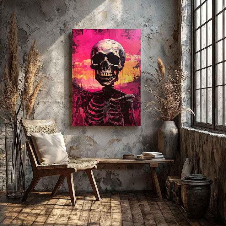 Bold Grinning Skeleton Canvas – Cartoon Horror Halloween Art - Gifitto