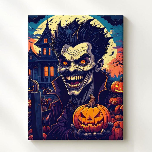 Manic Pumpkin Keeper Canvas – Comic Horror Halloween Mansion Art - Gifitto