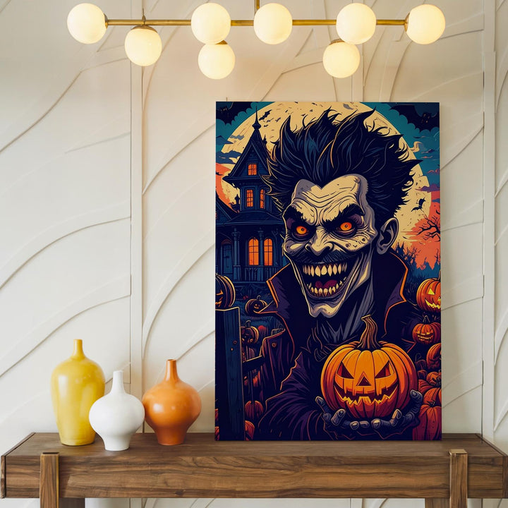 Manic Pumpkin Keeper Canvas – Comic Horror Halloween Mansion Art - Gifitto