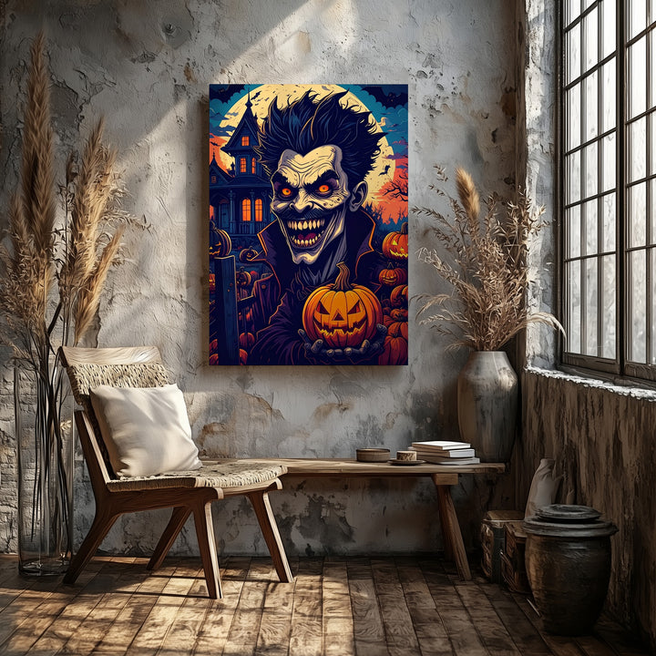 Manic Pumpkin Keeper Canvas – Comic Horror Halloween Mansion Art - Gifitto