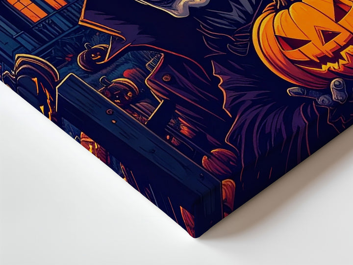 Manic Pumpkin Keeper Canvas – Comic Horror Halloween Mansion Art - Gifitto