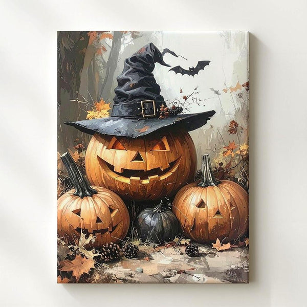 Whimsical Pumpkin Gathering Canvas – Autumn Forest Halloween Wall Art - Gifitto