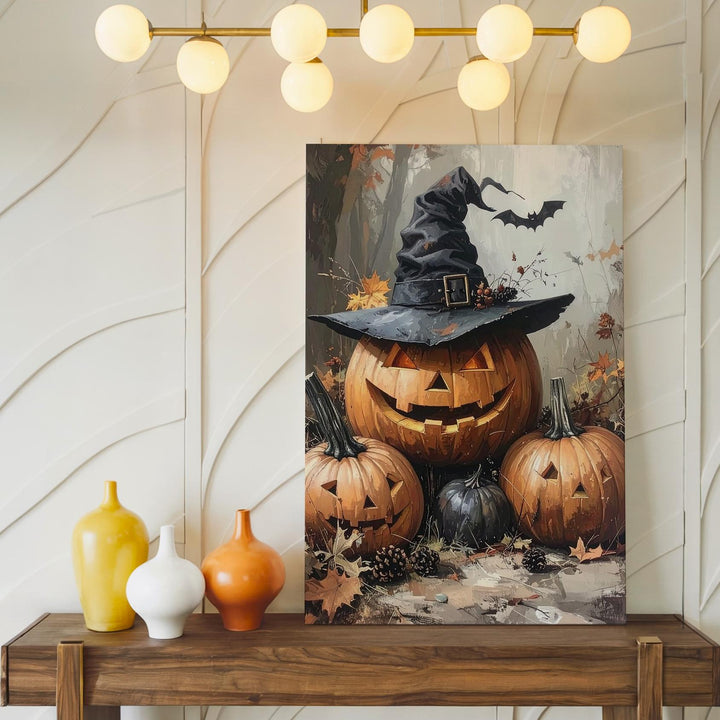 Whimsical Pumpkin Gathering Canvas – Autumn Forest Halloween Wall Art - Gifitto