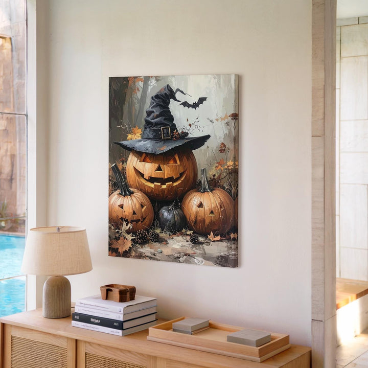 Whimsical Pumpkin Gathering Canvas – Autumn Forest Halloween Wall Art - Gifitto