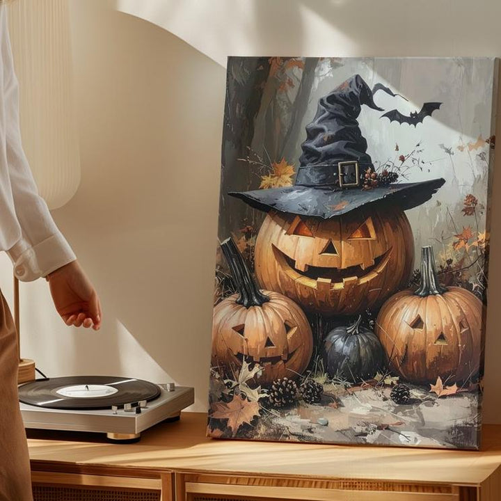 Whimsical Pumpkin Gathering Canvas – Autumn Forest Halloween Wall Art - Gifitto