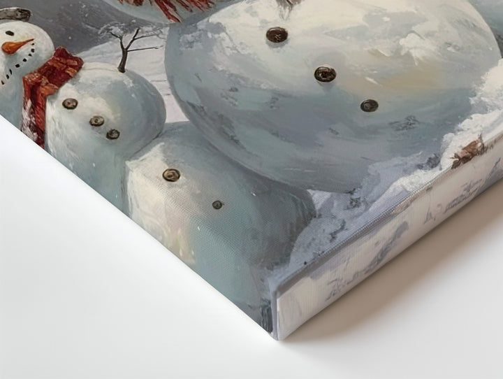 Five Snowmen Family Canvas – Cheerful Winter Friends in Snowy Landscape - Gifitto