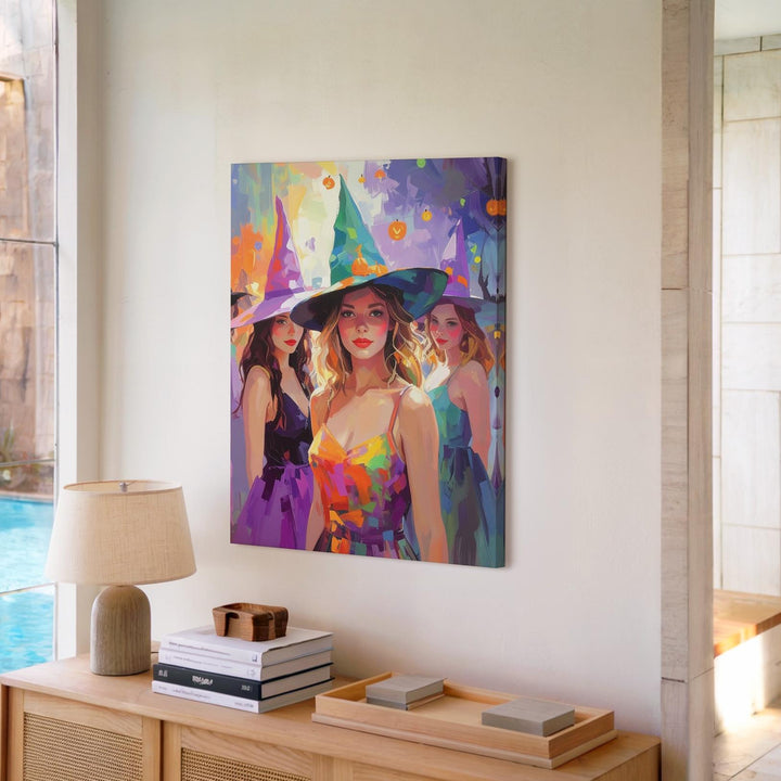 Twilight Witches Gathering Canvas – Painterly Halloween Celebration Art - Gifitto