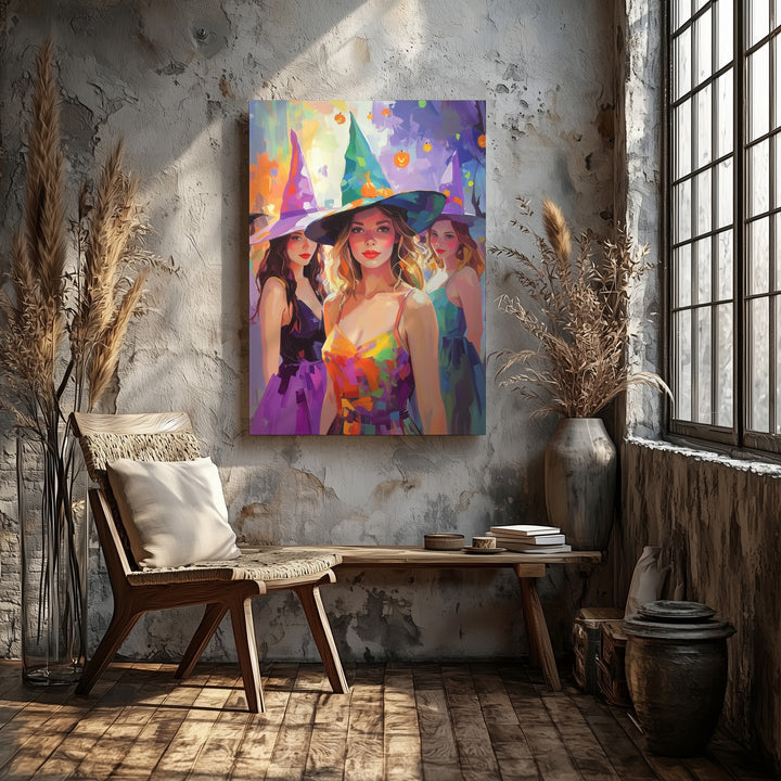 Twilight Witches Gathering Canvas – Painterly Halloween Celebration Art - Gifitto