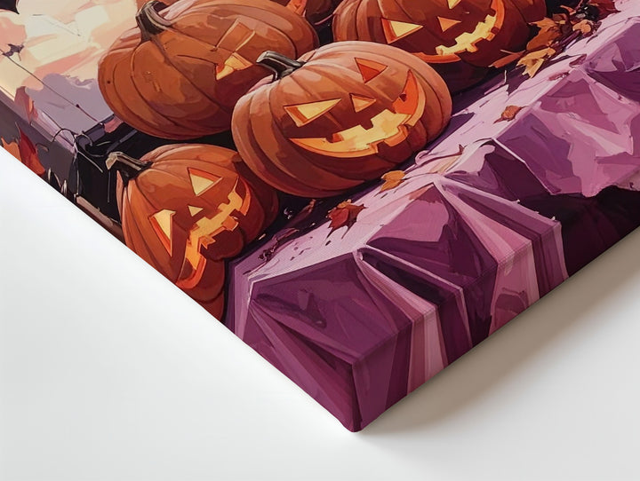 Gothic Grinning Jack-o’-Lanterns Canvas – Purple & Pink Festive Art - Gifitto