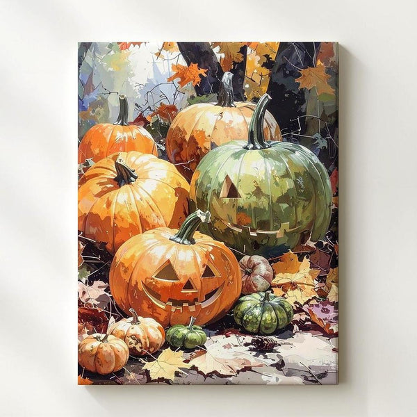 Harvest Jack-o’-Lantern Gathering Canvas – Organic Autumn Forest Wall Art - Gifitto