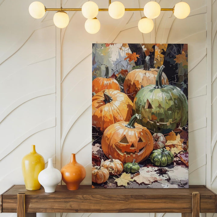 Harvest Jack-o’-Lantern Gathering Canvas – Organic Autumn Forest Wall Art - Gifitto