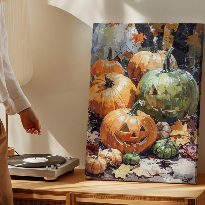 Harvest Jack-o’-Lantern Gathering Canvas – Organic Autumn Forest Wall Art - Gifitto