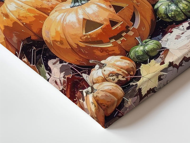 Harvest Jack-o’-Lantern Gathering Canvas – Organic Autumn Forest Wall Art - Gifitto