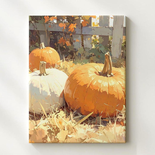 Harvest Pumpkin Display Canvas – Rustic Autumn Field with Warm Vintage Charm - Gifitto
