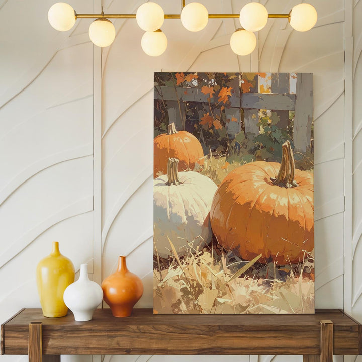 Harvest Pumpkin Display Canvas – Rustic Autumn Field with Warm Vintage Charm - Gifitto