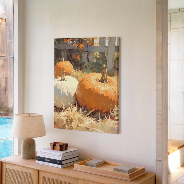 Harvest Pumpkin Display Canvas – Rustic Autumn Field with Warm Vintage Charm - Gifitto