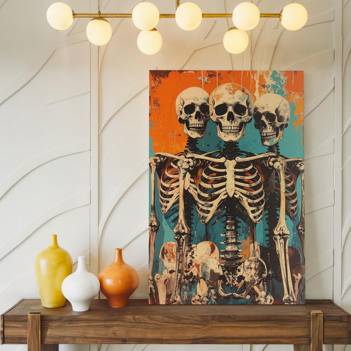 Grunge Skeleton Crew Canvas – Playful Undead Pop Art Halloween Wall Art - Gifitto