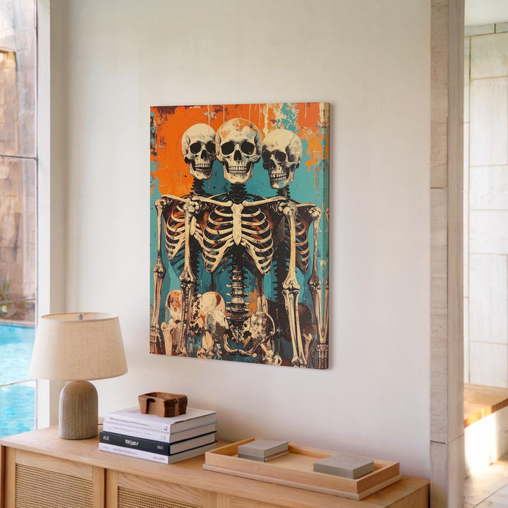 Grunge Skeleton Crew Canvas – Playful Undead Pop Art Halloween Wall Art - Gifitto