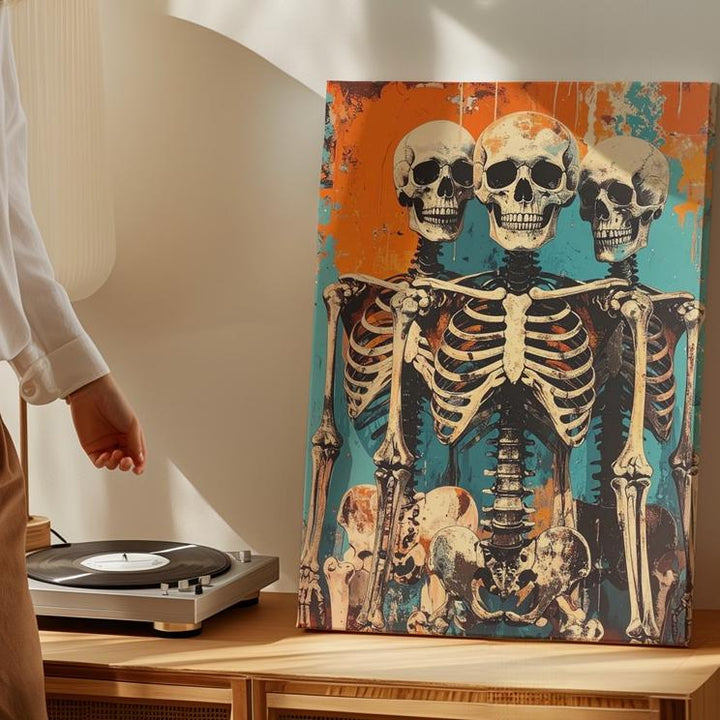 Grunge Skeleton Crew Canvas – Playful Undead Pop Art Halloween Wall Art - Gifitto