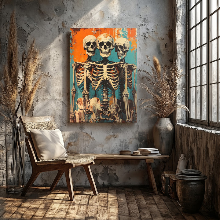 Grunge Skeleton Crew Canvas – Playful Undead Pop Art Halloween Wall Art - Gifitto