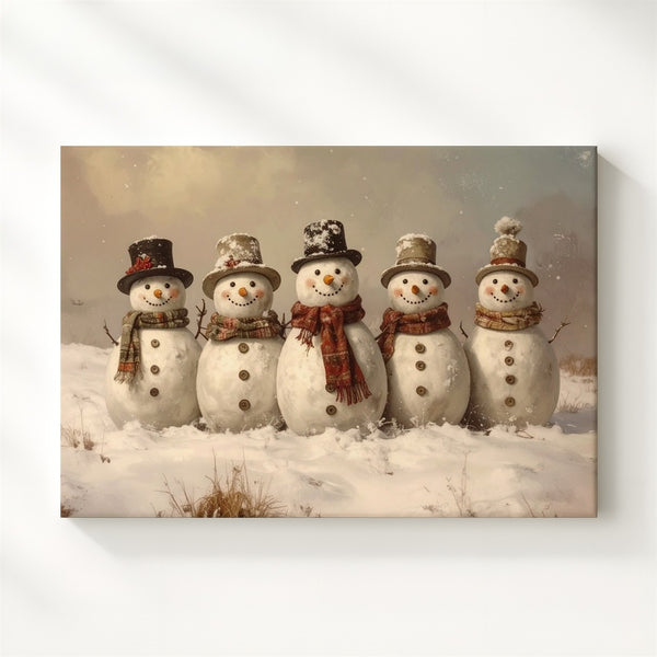 Joyful Snowmen Gathering Canvas – Playful Winter Friends in Snowy Field - Gifitto