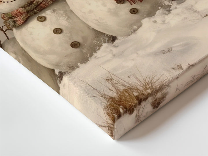 Joyful Snowmen Gathering Canvas – Playful Winter Friends in Snowy Field - Gifitto