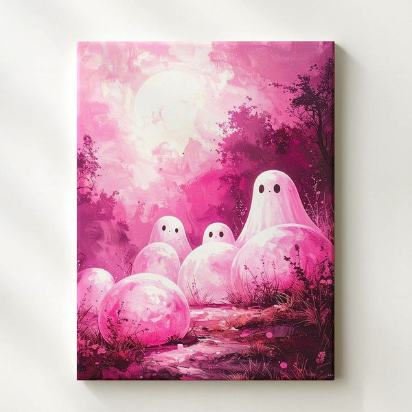 Dreamy Pink Ghost Cluster Canvas – Surreal Mystical Halloween Wall Art - Gifitto