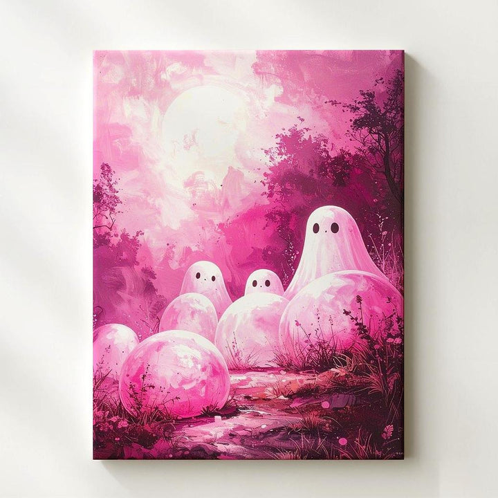 Dreamy Pink Ghost Cluster Canvas – Surreal Mystical Halloween Wall Art - Gifitto