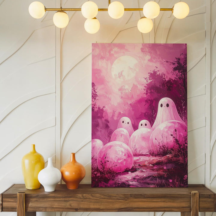 Dreamy Pink Ghost Cluster Canvas – Surreal Mystical Halloween Wall Art - Gifitto