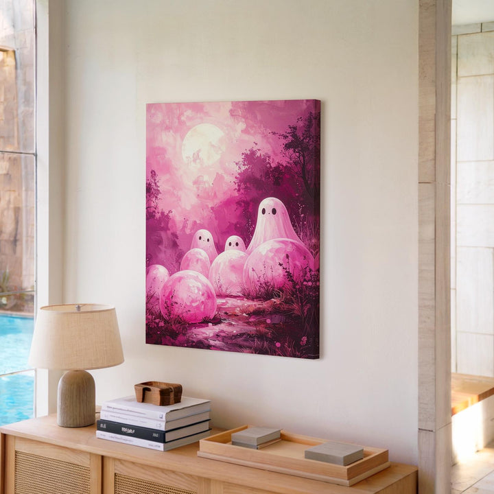 Dreamy Pink Ghost Cluster Canvas – Surreal Mystical Halloween Wall Art - Gifitto