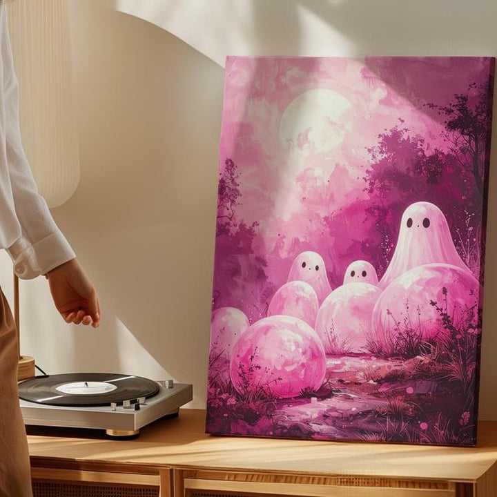 Dreamy Pink Ghost Cluster Canvas – Surreal Mystical Halloween Wall Art - Gifitto