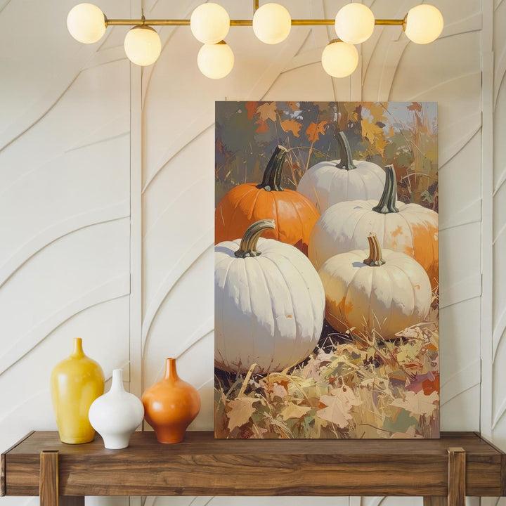 Golden Harvest Pumpkin Canvas – Minimal Autumn Still Life with Rustic Charm - Gifitto