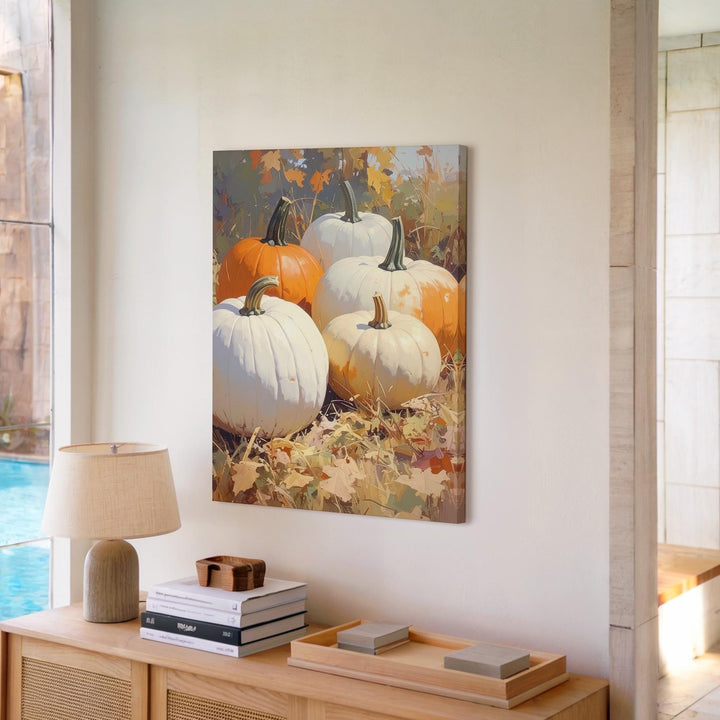 Golden Harvest Pumpkin Canvas – Minimal Autumn Still Life with Rustic Charm - Gifitto