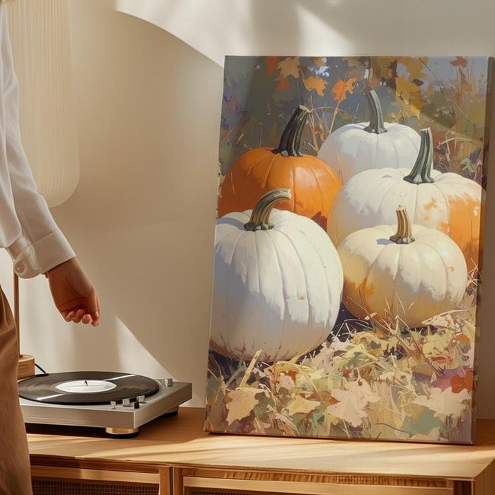Golden Harvest Pumpkin Canvas – Minimal Autumn Still Life with Rustic Charm - Gifitto