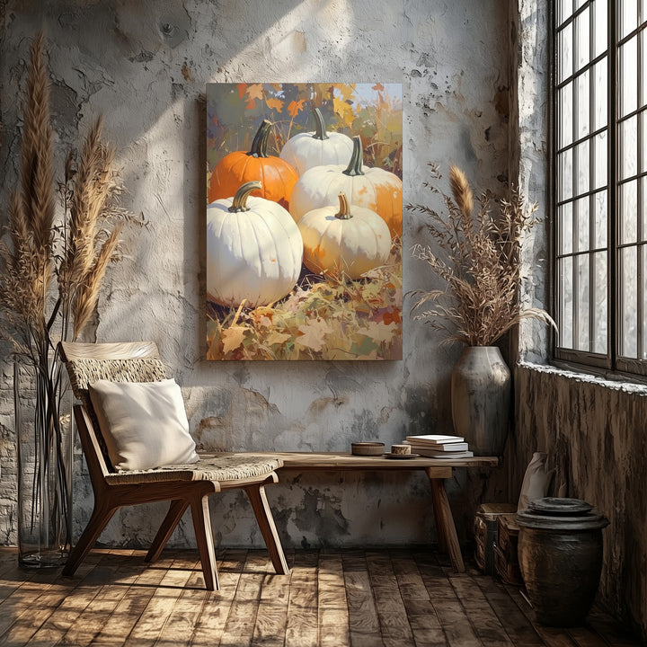 Golden Harvest Pumpkin Canvas – Minimal Autumn Still Life with Rustic Charm - Gifitto