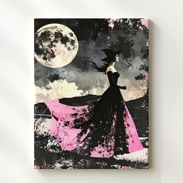 Ghostly Moonlit Woman Canvas – Vintage Grunge Halloween Art - Gifitto