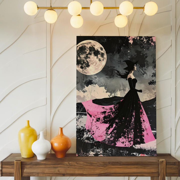 Ghostly Moonlit Woman Canvas – Vintage Grunge Halloween Art - Gifitto