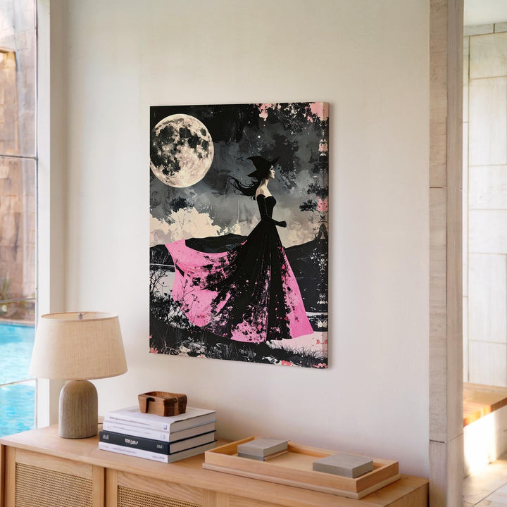 Ghostly Moonlit Woman Canvas – Vintage Grunge Halloween Art - Gifitto