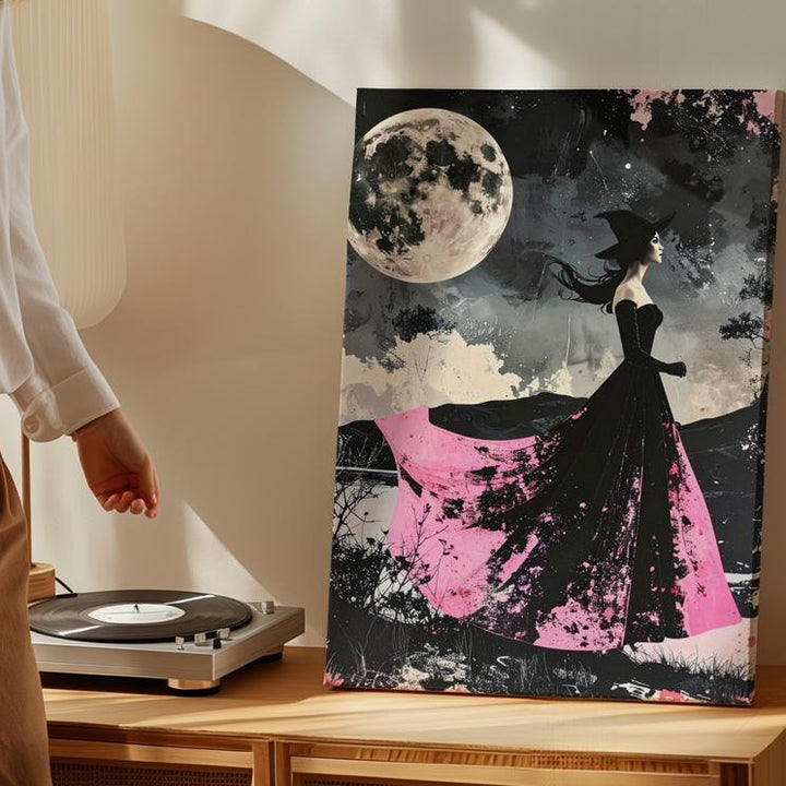 Ghostly Moonlit Woman Canvas – Vintage Grunge Halloween Art - Gifitto