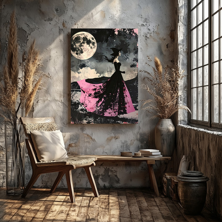 Ghostly Moonlit Woman Canvas – Vintage Grunge Halloween Art - Gifitto