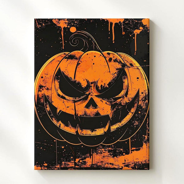 Punk Horror Jack-O'-Lantern Canvas – Grungy Orange Face on Black Texture - Gifitto
