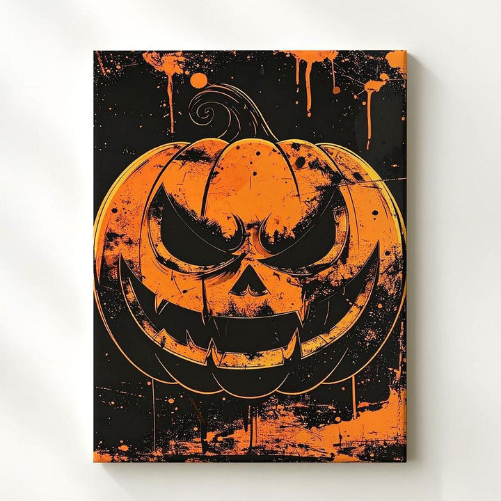Punk Horror Jack-O'-Lantern Canvas – Grungy Orange Face on Black Texture - Gifitto