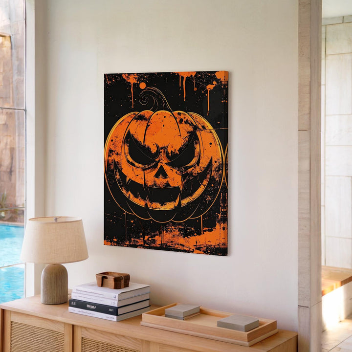 Punk Horror Jack-O'-Lantern Canvas – Grungy Orange Face on Black Texture - Gifitto