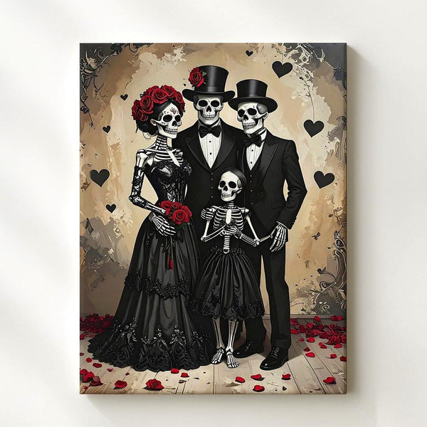 Halloween Skeleton Family Portrait Canvas – Gothic Vintage Style Wall Art - Gifitto