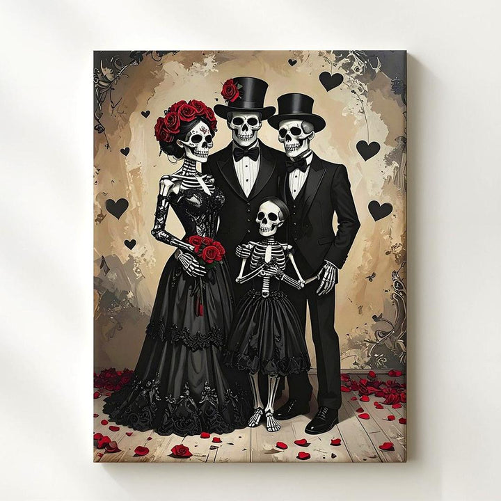 Halloween Skeleton Family Portrait Canvas – Gothic Vintage Style Wall Art - Gifitto