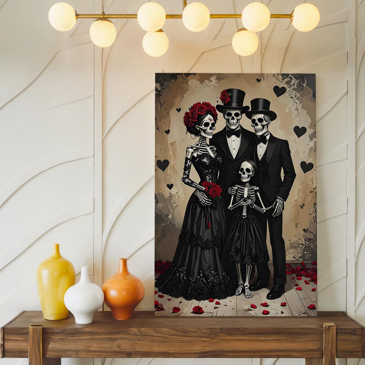 Halloween Skeleton Family Portrait Canvas – Gothic Vintage Style Wall Art - Gifitto