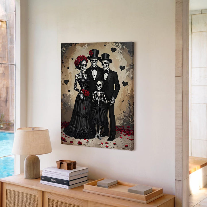 Halloween Skeleton Family Portrait Canvas – Gothic Vintage Style Wall Art - Gifitto