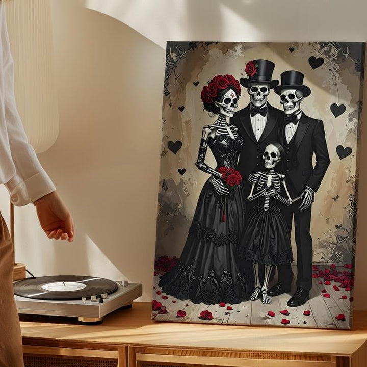 Halloween Skeleton Family Portrait Canvas – Gothic Vintage Style Wall Art - Gifitto